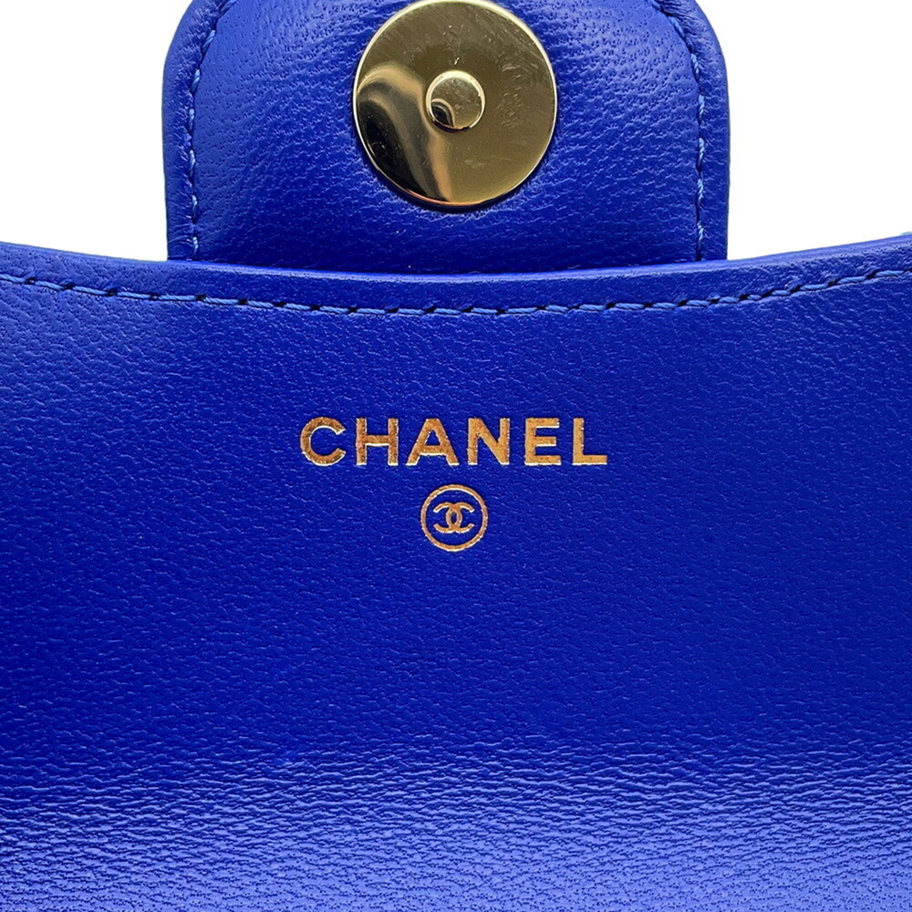 CHANEL Authentic Blue Lambskin Leather Logo Wallet - Picture 14 of 16